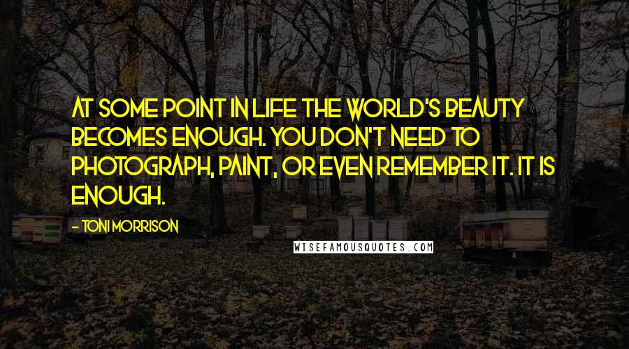 Toni Morrison Quotes: At some point in life the world's beauty becomes enough. You don't need to photograph, paint, or even remember it. It is enough.