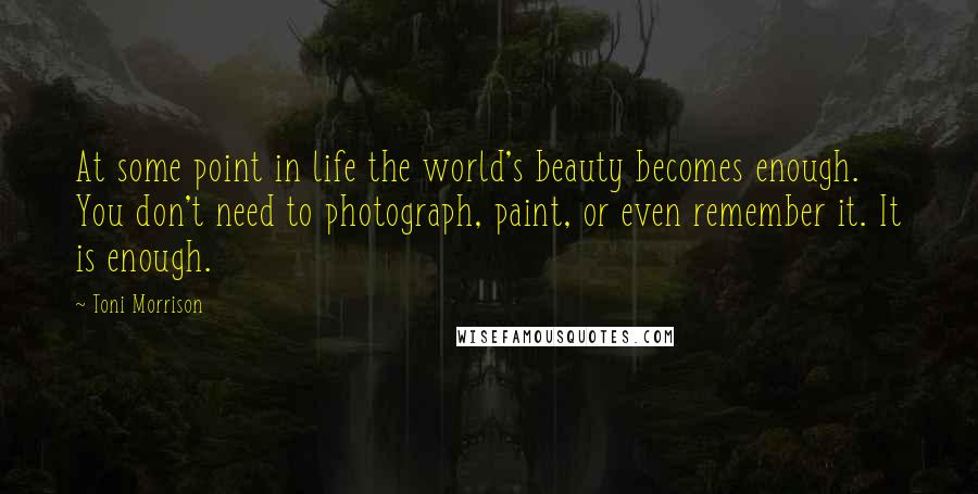 Toni Morrison Quotes: At some point in life the world's beauty becomes enough. You don't need to photograph, paint, or even remember it. It is enough.