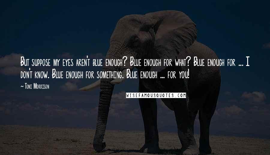 Toni Morrison Quotes: But suppose my eyes aren't blue enough? Blue enough for what? Blue enough for ... I don't know. Blue enough for something. Blue enough ... for you!