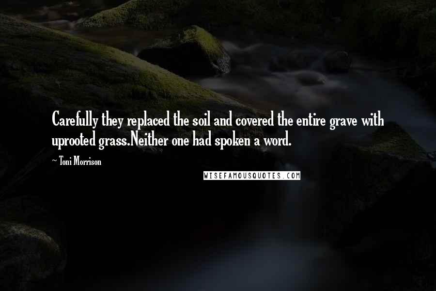 Toni Morrison Quotes: Carefully they replaced the soil and covered the entire grave with uprooted grass.Neither one had spoken a word.