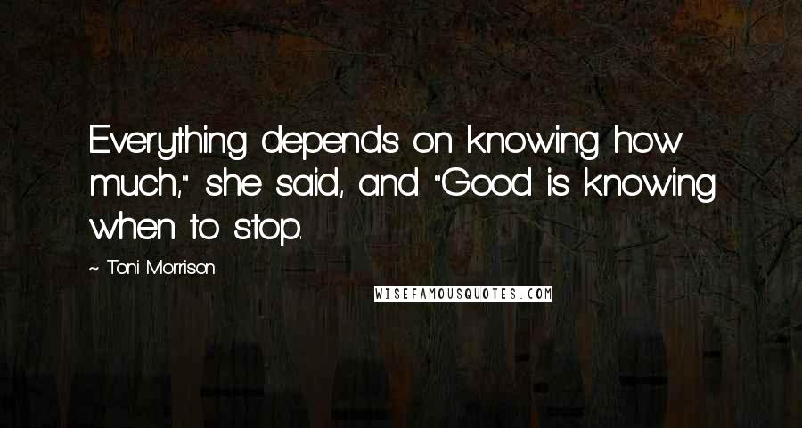 Toni Morrison Quotes: Everything depends on knowing how much," she said, and "Good is knowing when to stop.