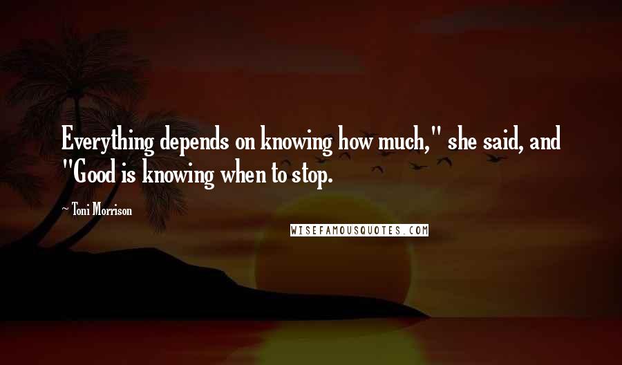 Toni Morrison Quotes: Everything depends on knowing how much," she said, and "Good is knowing when to stop.