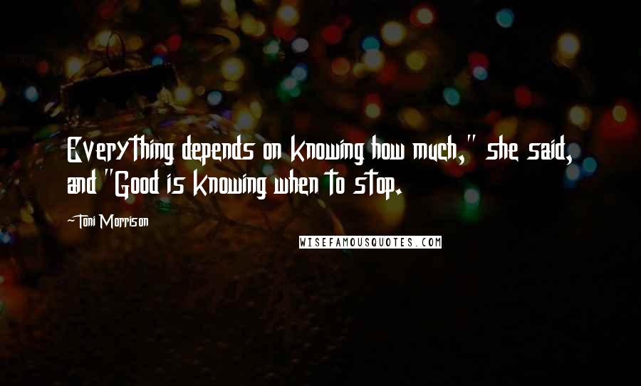 Toni Morrison Quotes: Everything depends on knowing how much," she said, and "Good is knowing when to stop.