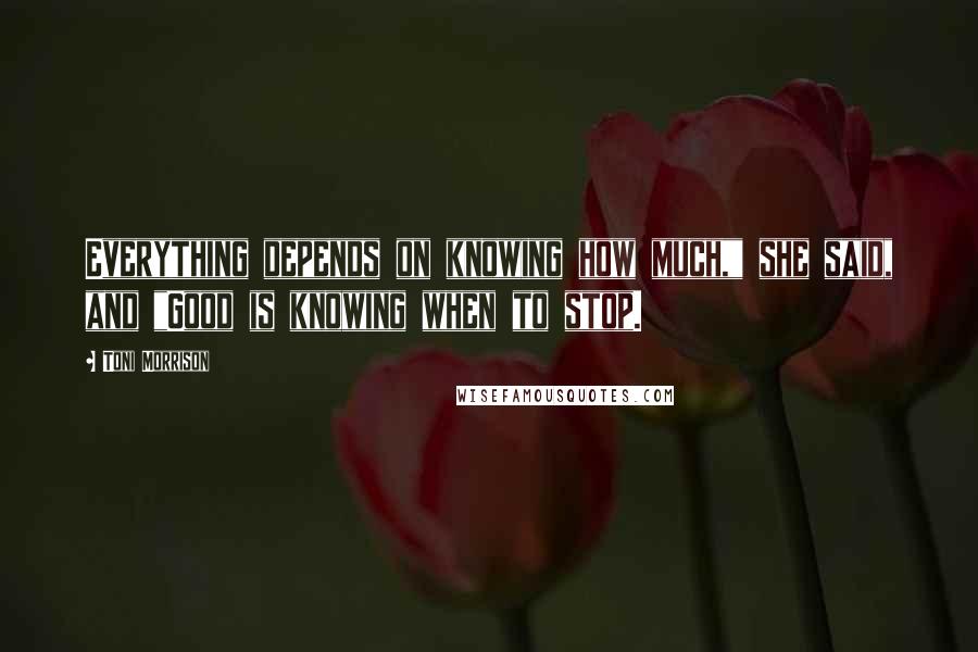 Toni Morrison Quotes: Everything depends on knowing how much," she said, and "Good is knowing when to stop.