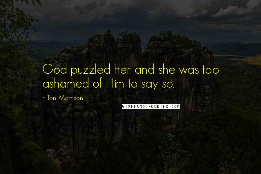 Toni Morrison Quotes: God puzzled her and she was too ashamed of Him to say so.