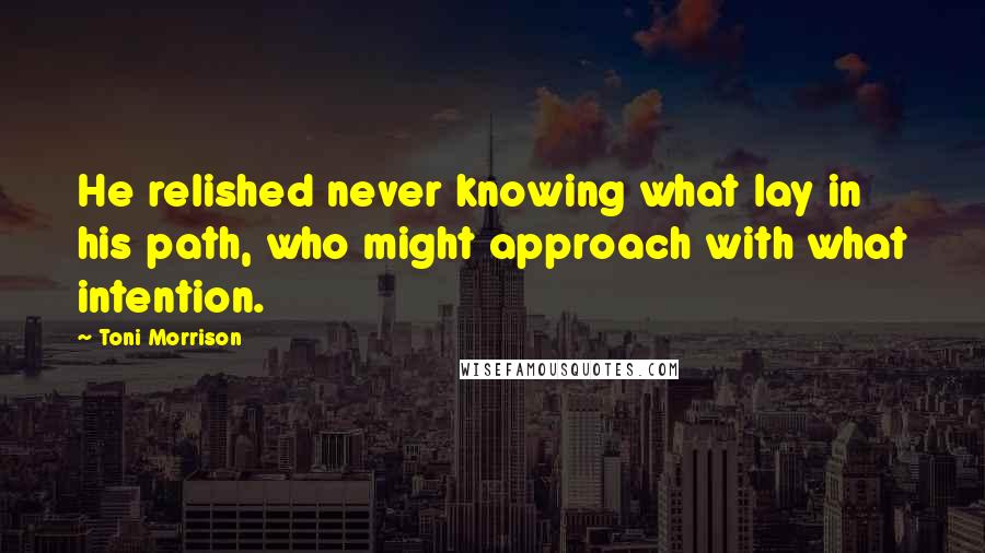 Toni Morrison Quotes: He relished never knowing what lay in his path, who might approach with what intention.