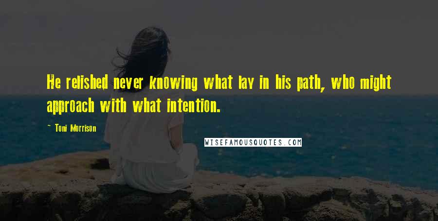 Toni Morrison Quotes: He relished never knowing what lay in his path, who might approach with what intention.