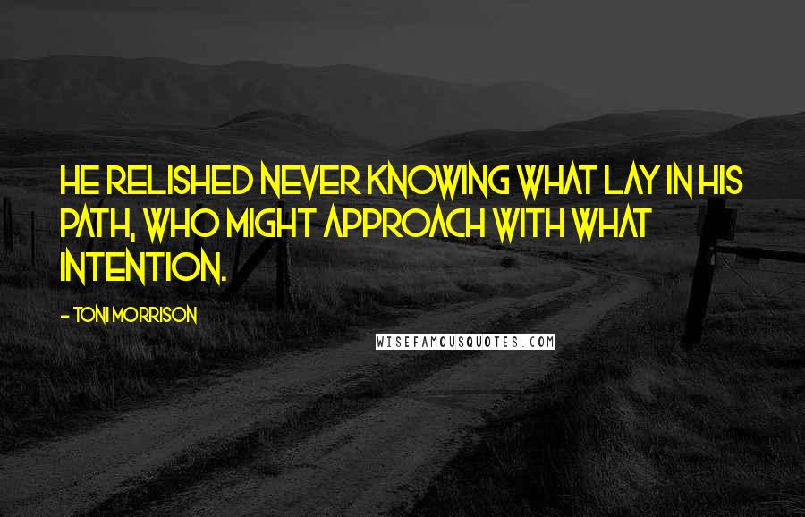 Toni Morrison Quotes: He relished never knowing what lay in his path, who might approach with what intention.