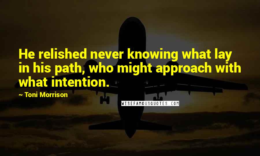 Toni Morrison Quotes: He relished never knowing what lay in his path, who might approach with what intention.