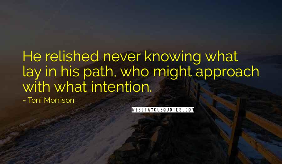 Toni Morrison Quotes: He relished never knowing what lay in his path, who might approach with what intention.