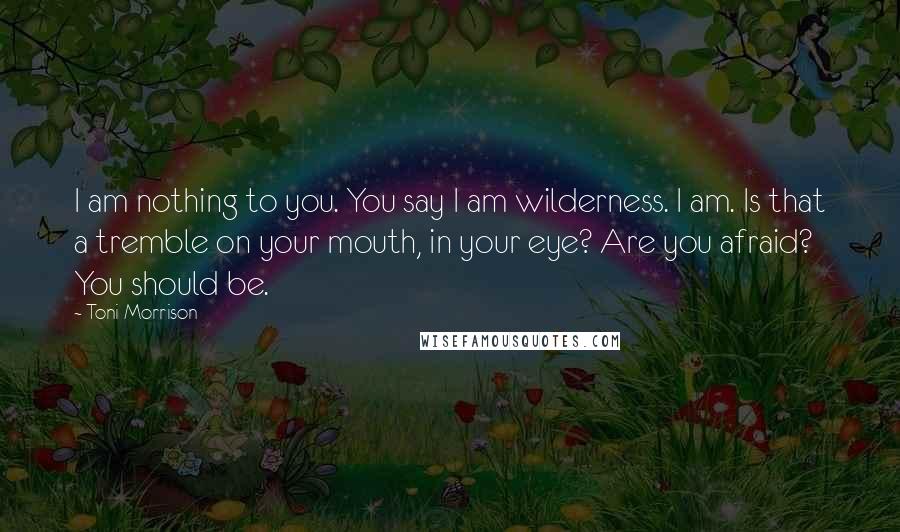 Toni Morrison Quotes: I am nothing to you. You say I am wilderness. I am. Is that a tremble on your mouth, in your eye? Are you afraid? You should be.