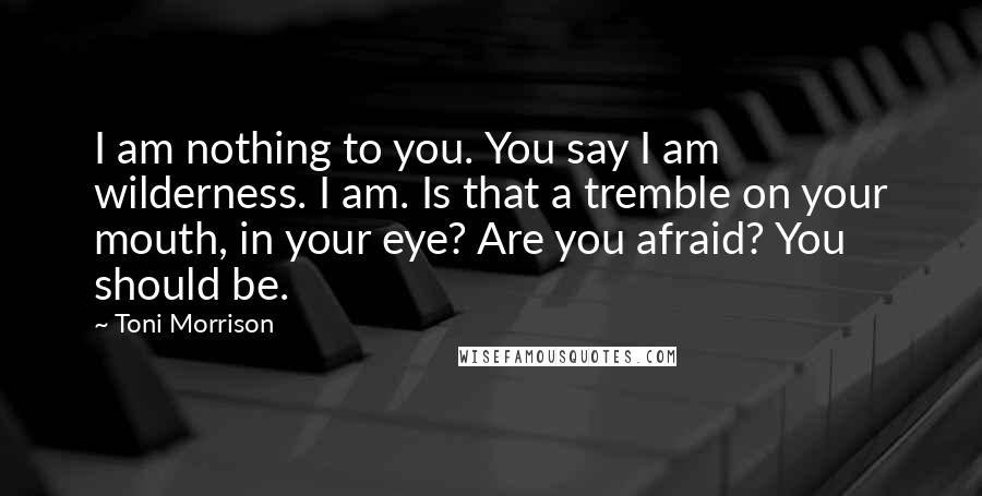 Toni Morrison Quotes: I am nothing to you. You say I am wilderness. I am. Is that a tremble on your mouth, in your eye? Are you afraid? You should be.