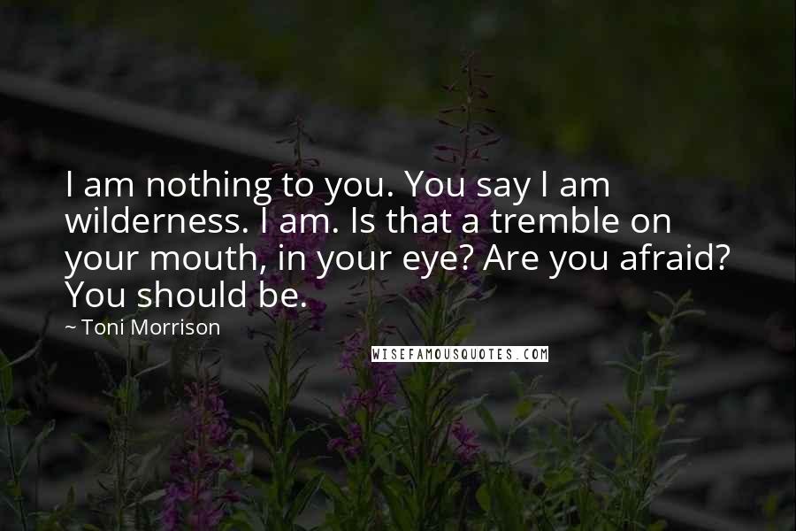 Toni Morrison Quotes: I am nothing to you. You say I am wilderness. I am. Is that a tremble on your mouth, in your eye? Are you afraid? You should be.