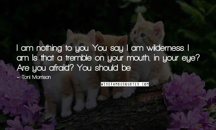 Toni Morrison Quotes: I am nothing to you. You say I am wilderness. I am. Is that a tremble on your mouth, in your eye? Are you afraid? You should be.