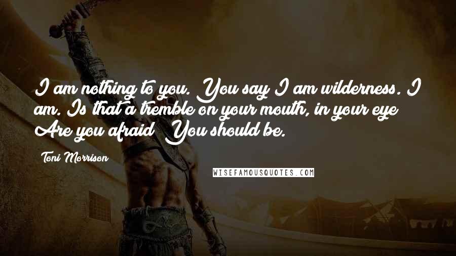 Toni Morrison Quotes: I am nothing to you. You say I am wilderness. I am. Is that a tremble on your mouth, in your eye? Are you afraid? You should be.