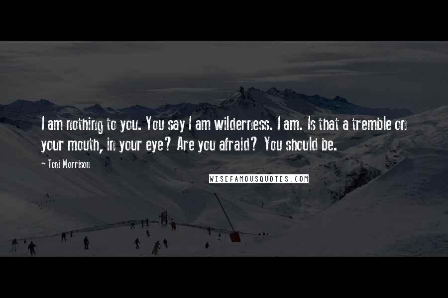 Toni Morrison Quotes: I am nothing to you. You say I am wilderness. I am. Is that a tremble on your mouth, in your eye? Are you afraid? You should be.