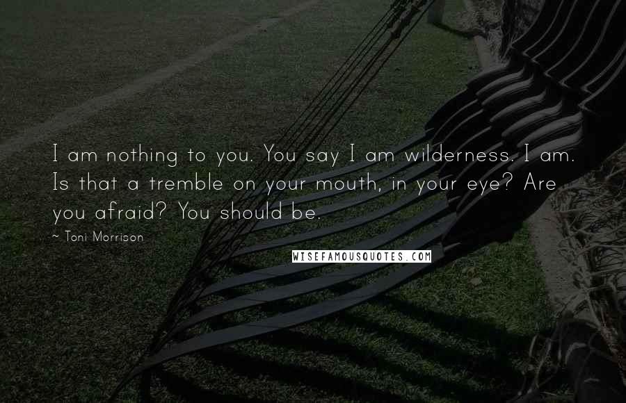 Toni Morrison Quotes: I am nothing to you. You say I am wilderness. I am. Is that a tremble on your mouth, in your eye? Are you afraid? You should be.