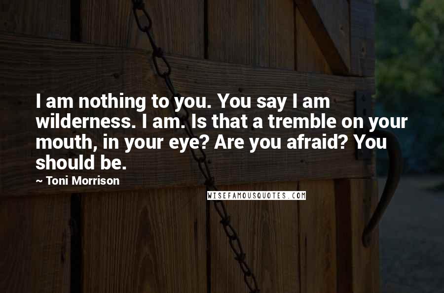 Toni Morrison Quotes: I am nothing to you. You say I am wilderness. I am. Is that a tremble on your mouth, in your eye? Are you afraid? You should be.