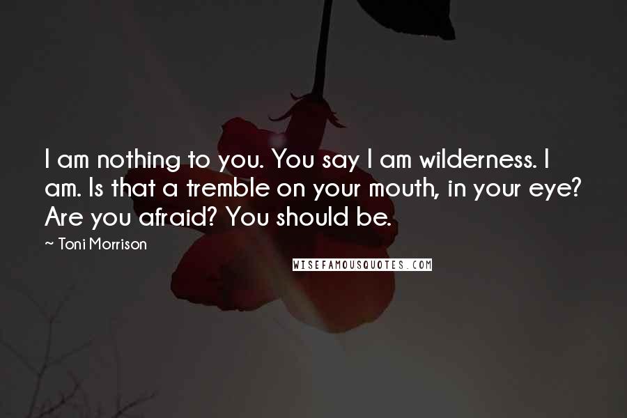 Toni Morrison Quotes: I am nothing to you. You say I am wilderness. I am. Is that a tremble on your mouth, in your eye? Are you afraid? You should be.