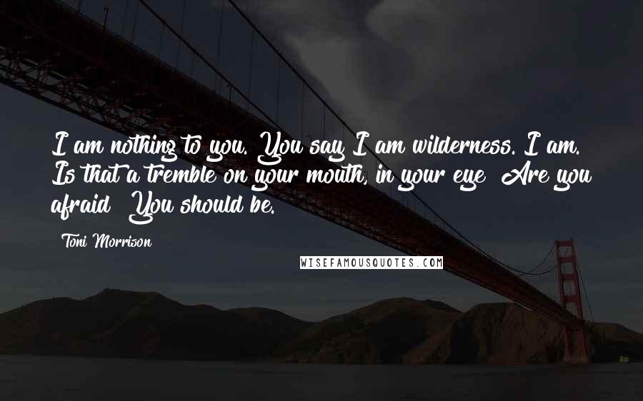 Toni Morrison Quotes: I am nothing to you. You say I am wilderness. I am. Is that a tremble on your mouth, in your eye? Are you afraid? You should be.