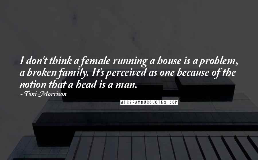 Toni Morrison Quotes: I don't think a female running a house is a problem, a broken family. It's perceived as one because of the notion that a head is a man.