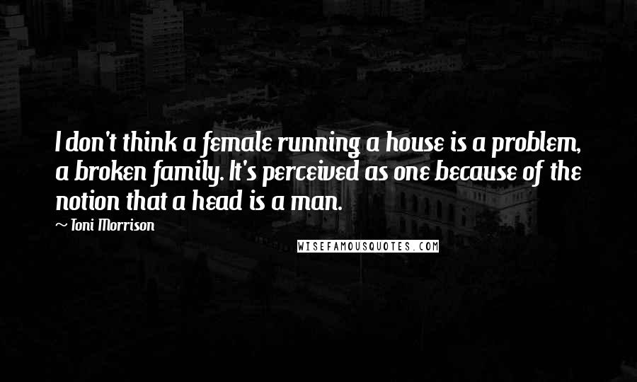 Toni Morrison Quotes: I don't think a female running a house is a problem, a broken family. It's perceived as one because of the notion that a head is a man.