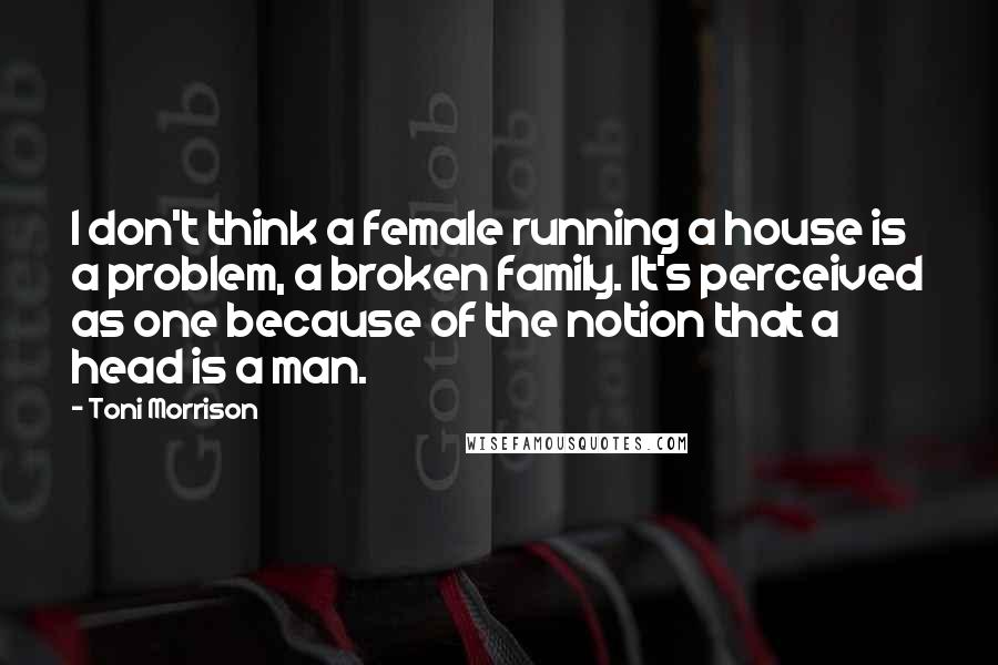 Toni Morrison Quotes: I don't think a female running a house is a problem, a broken family. It's perceived as one because of the notion that a head is a man.