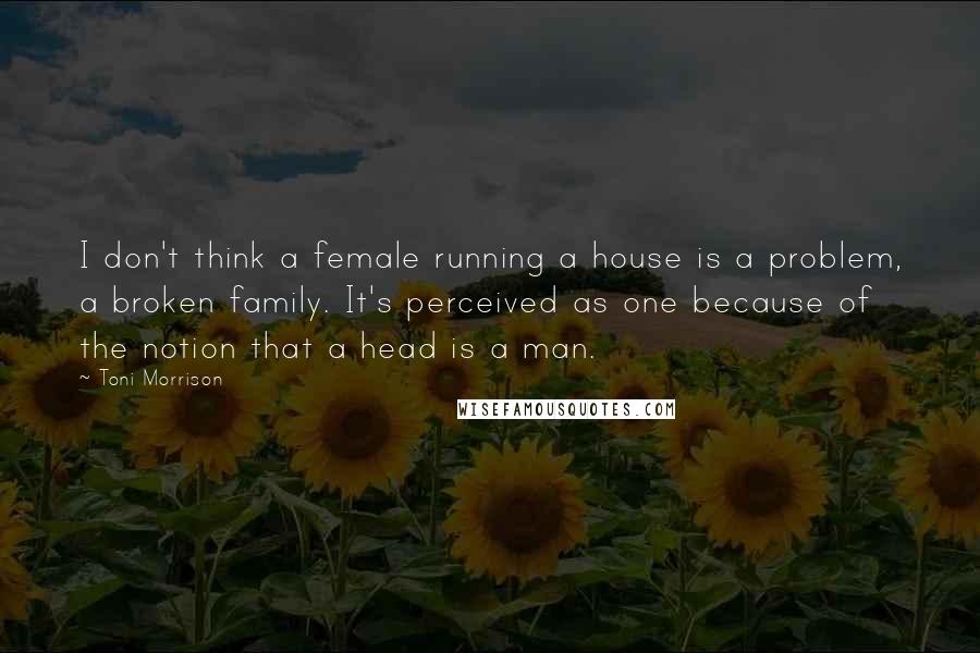 Toni Morrison Quotes: I don't think a female running a house is a problem, a broken family. It's perceived as one because of the notion that a head is a man.