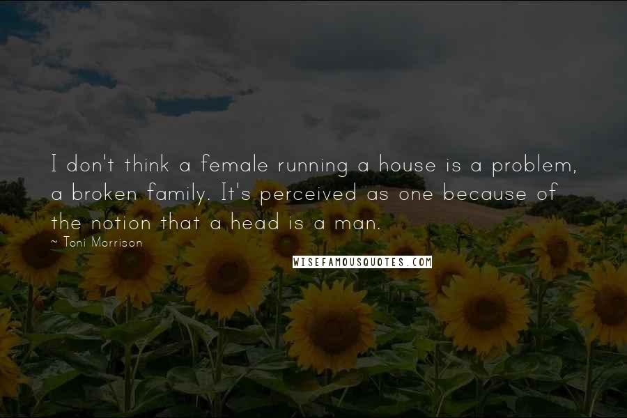Toni Morrison Quotes: I don't think a female running a house is a problem, a broken family. It's perceived as one because of the notion that a head is a man.