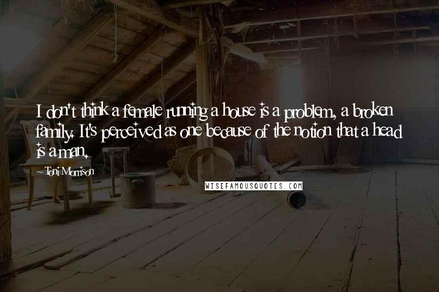 Toni Morrison Quotes: I don't think a female running a house is a problem, a broken family. It's perceived as one because of the notion that a head is a man.