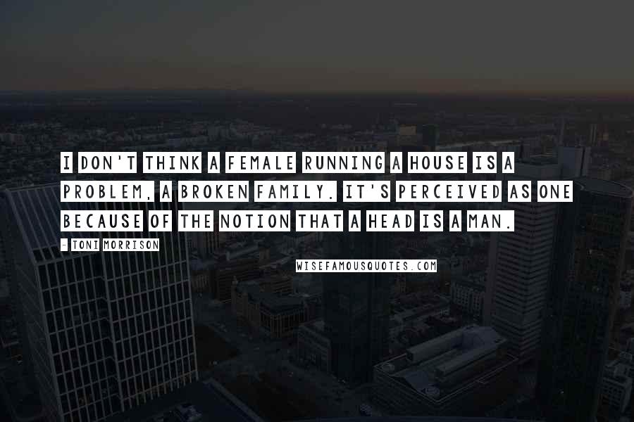 Toni Morrison Quotes: I don't think a female running a house is a problem, a broken family. It's perceived as one because of the notion that a head is a man.