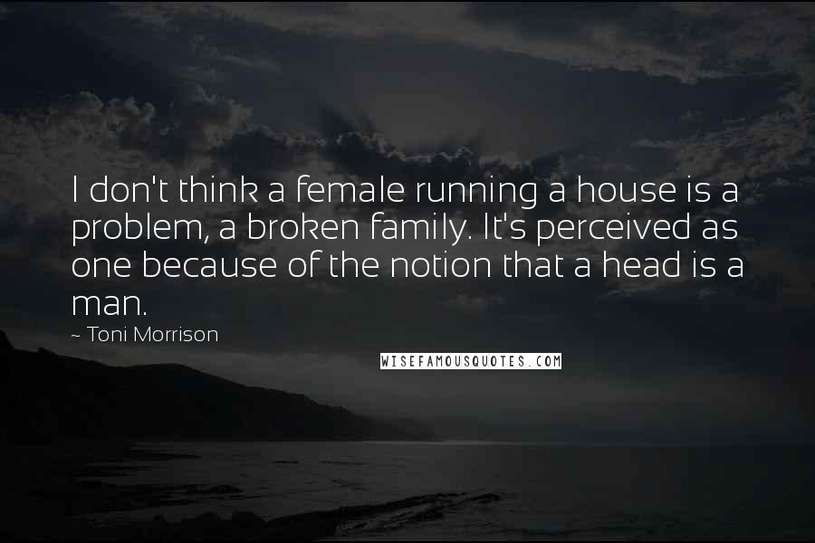 Toni Morrison Quotes: I don't think a female running a house is a problem, a broken family. It's perceived as one because of the notion that a head is a man.