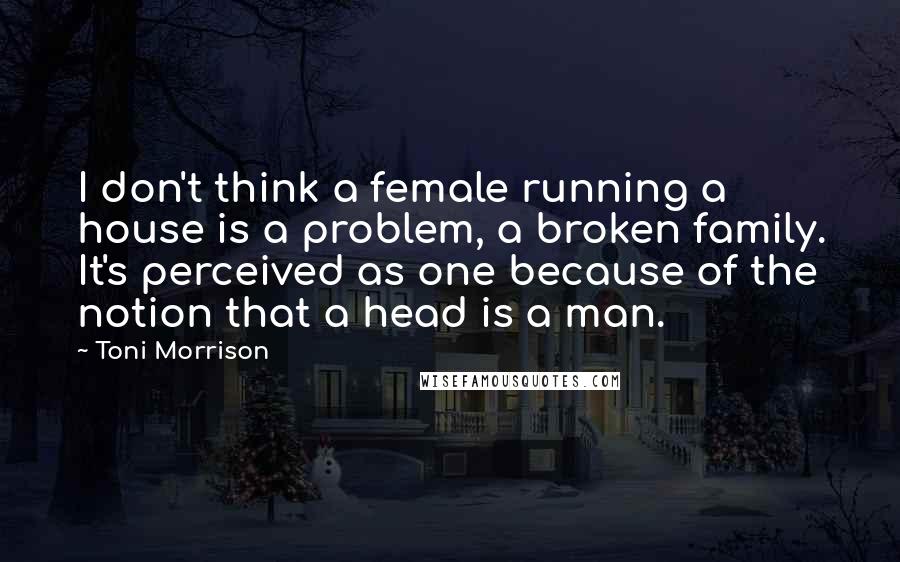 Toni Morrison Quotes: I don't think a female running a house is a problem, a broken family. It's perceived as one because of the notion that a head is a man.