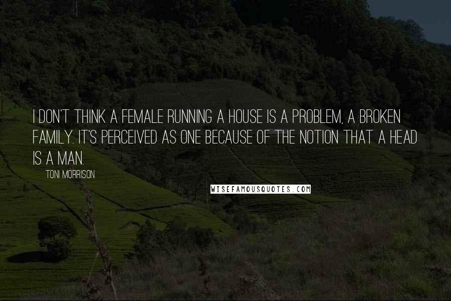 Toni Morrison Quotes: I don't think a female running a house is a problem, a broken family. It's perceived as one because of the notion that a head is a man.