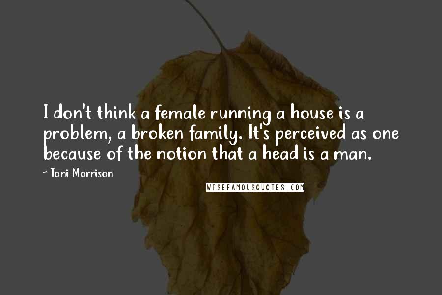 Toni Morrison Quotes: I don't think a female running a house is a problem, a broken family. It's perceived as one because of the notion that a head is a man.