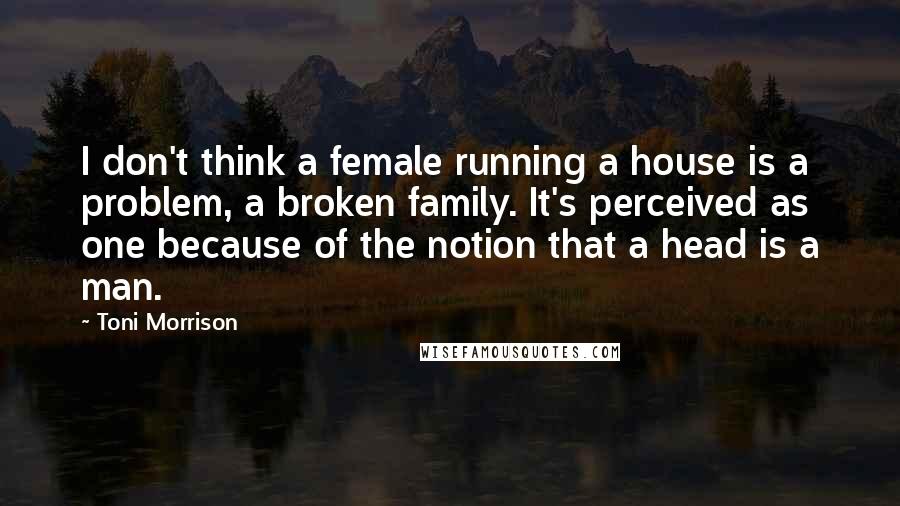 Toni Morrison Quotes: I don't think a female running a house is a problem, a broken family. It's perceived as one because of the notion that a head is a man.