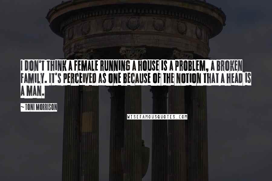 Toni Morrison Quotes: I don't think a female running a house is a problem, a broken family. It's perceived as one because of the notion that a head is a man.