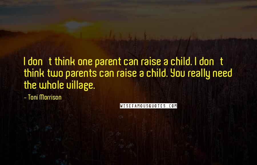 Toni Morrison Quotes: I don't think one parent can raise a child. I don't think two parents can raise a child. You really need the whole village.