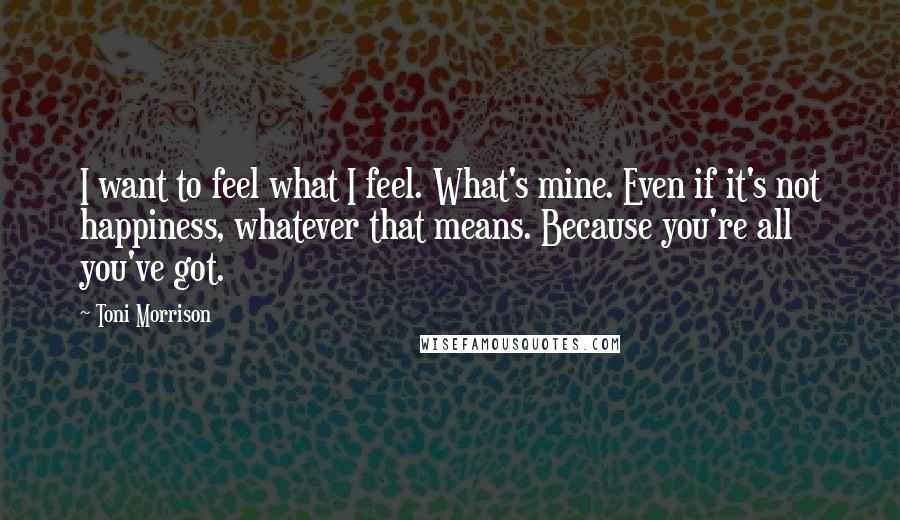 Toni Morrison Quotes: I want to feel what I feel. What's mine. Even if it's not happiness, whatever that means. Because you're all you've got.