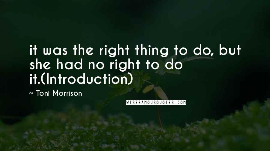 Toni Morrison Quotes: it was the right thing to do, but she had no right to do it.(Introduction)