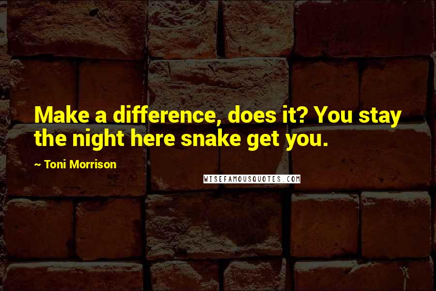 Toni Morrison Quotes: Make a difference, does it? You stay the night here snake get you.