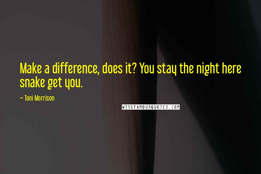 Toni Morrison Quotes: Make a difference, does it? You stay the night here snake get you.