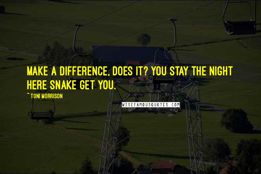 Toni Morrison Quotes: Make a difference, does it? You stay the night here snake get you.