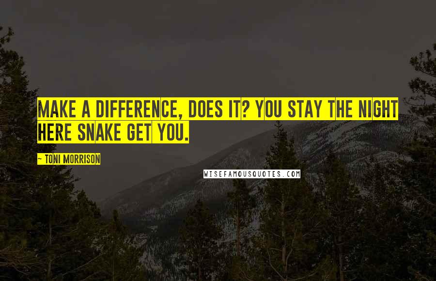 Toni Morrison Quotes: Make a difference, does it? You stay the night here snake get you.