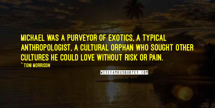 Toni Morrison Quotes: Michael was a purveyor of exotics, a typical anthropologist, a cultural orphan who sought other cultures he could love without risk or pain.