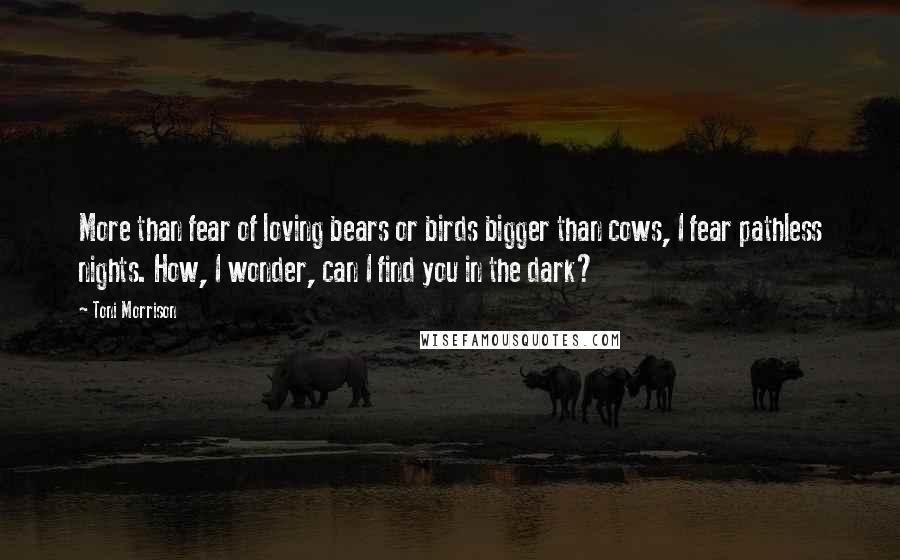 Toni Morrison Quotes: More than fear of loving bears or birds bigger than cows, I fear pathless nights. How, I wonder, can I find you in the dark?