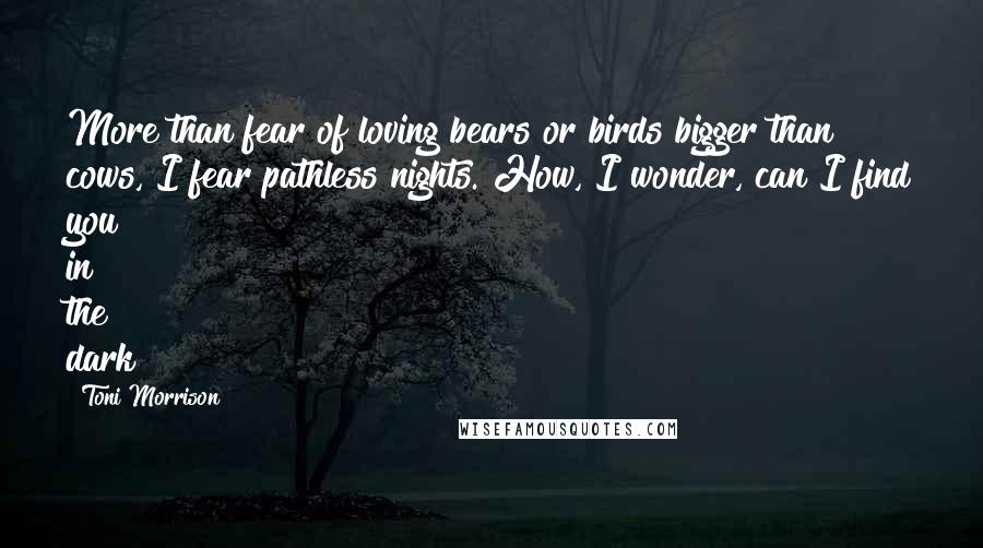 Toni Morrison Quotes: More than fear of loving bears or birds bigger than cows, I fear pathless nights. How, I wonder, can I find you in the dark?