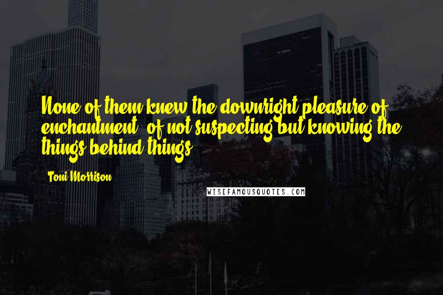 Toni Morrison Quotes: None of them knew the downright pleasure of enchantment, of not suspecting but knowing the things behind things.