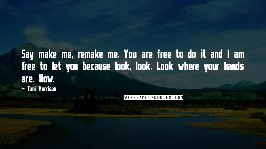 Toni Morrison Quotes: Say make me, remake me. You are free to do it and I am free to let you because look, look. Look where your hands are. Now.