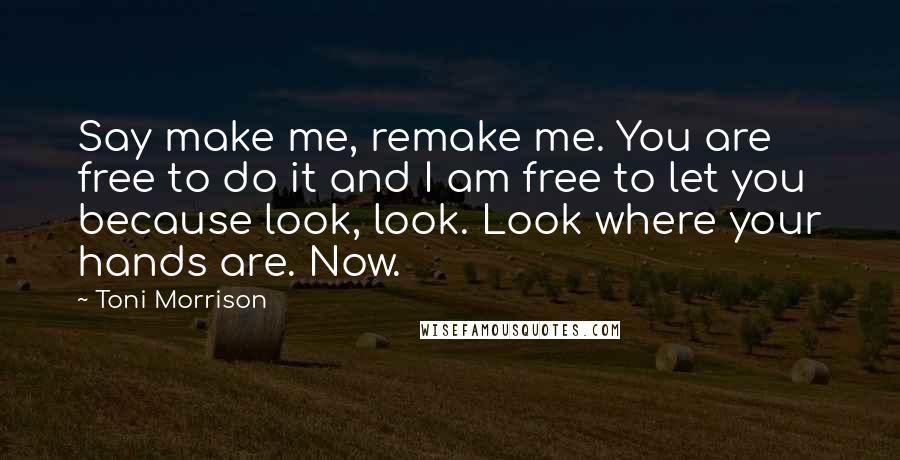 Toni Morrison Quotes: Say make me, remake me. You are free to do it and I am free to let you because look, look. Look where your hands are. Now.